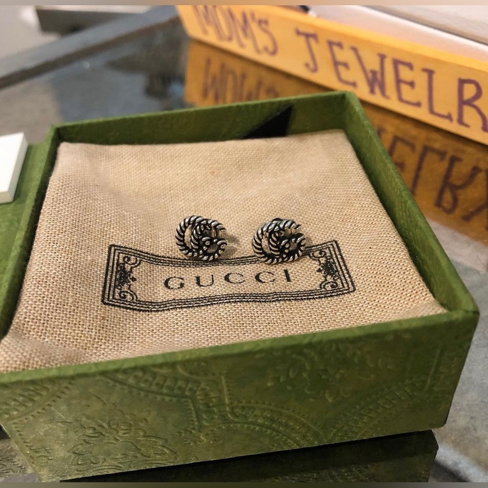 Gucci GG Marmont Stud Earrings in Aged Silver